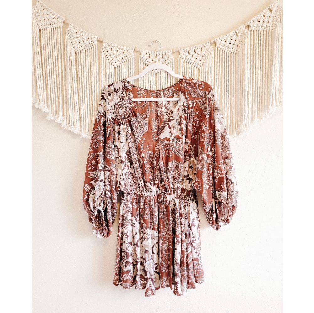 FREE PEOPLE Red Floral Patterned V Neck Mini Dress - Picture 1 of 8